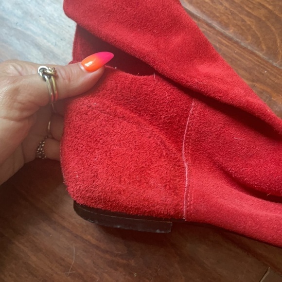 Vintage Red leather boots flats round toe soft folded or unfolded tall boots - Picture 4 of 8